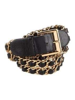 Authentic CHANEL chain link leather 75cm buckle belt